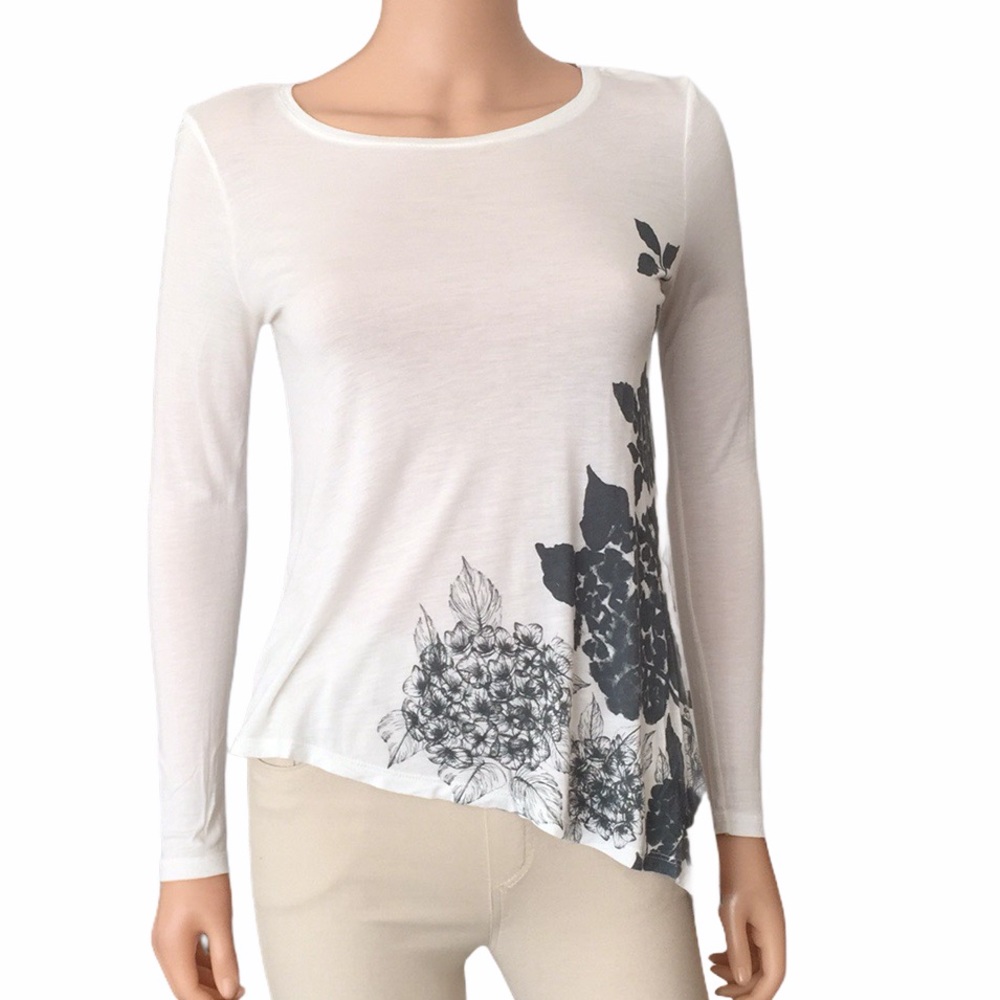 Sisley Asymmetrical Floral Graphic Long Sleeve Top XS